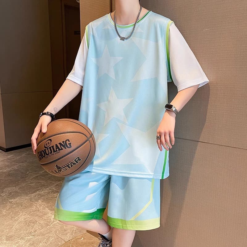 メンズスポーツウェア 青少年速乾バスケットボール半袖セットアップ